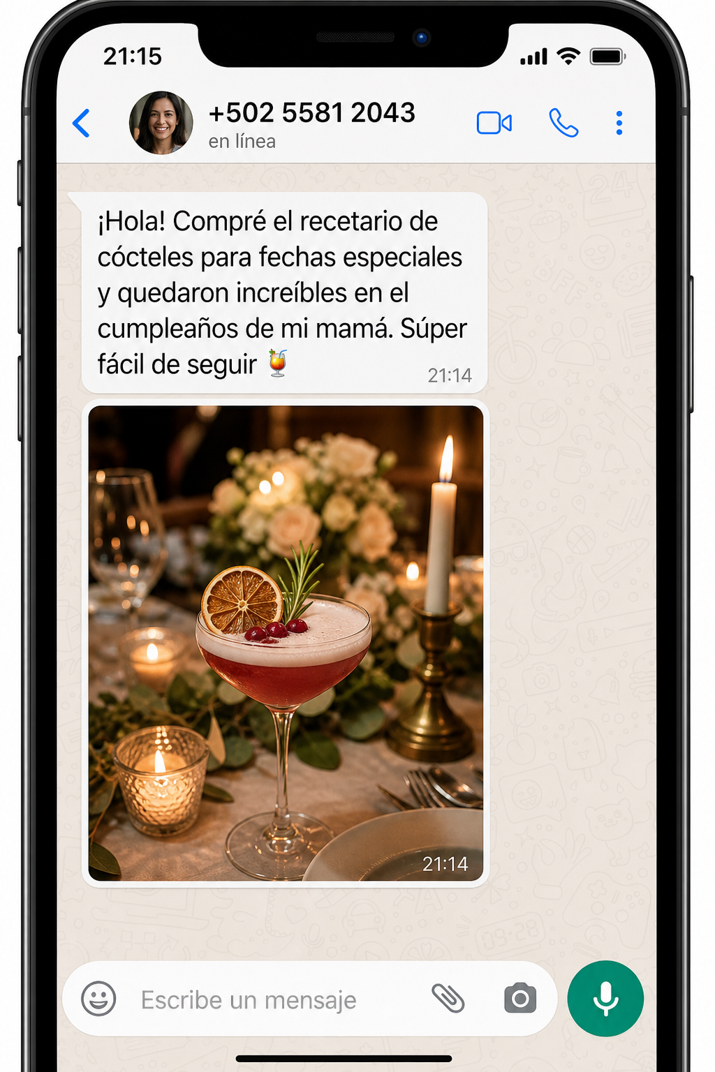 Captura de WhatsApp: una lectora cuenta que usó las recetas para fechas especiales en el cumpleaños de su mamá