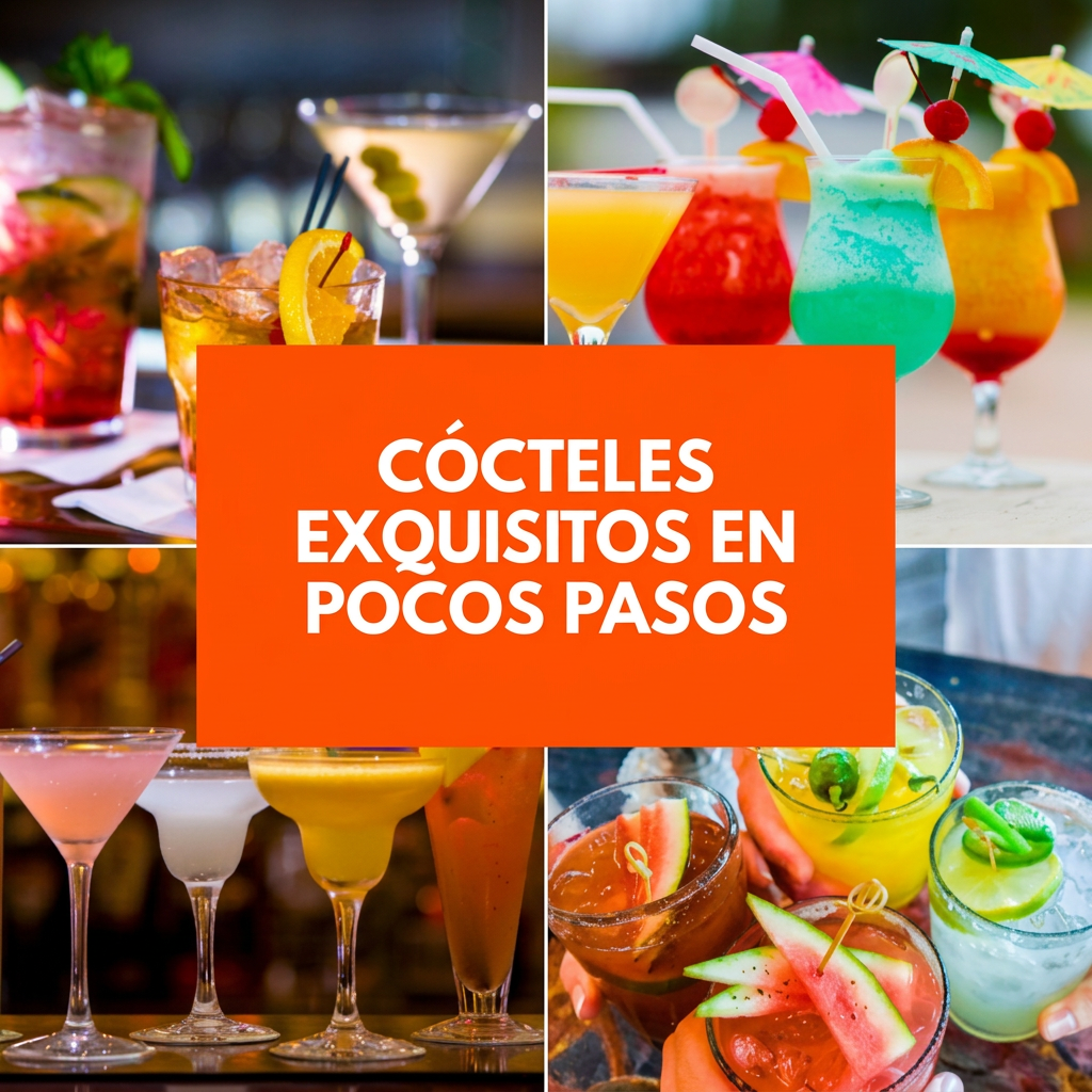 Portada del ebook con collage de cócteles coloridos y el título Cócteles exquisitos en pocos pasos
